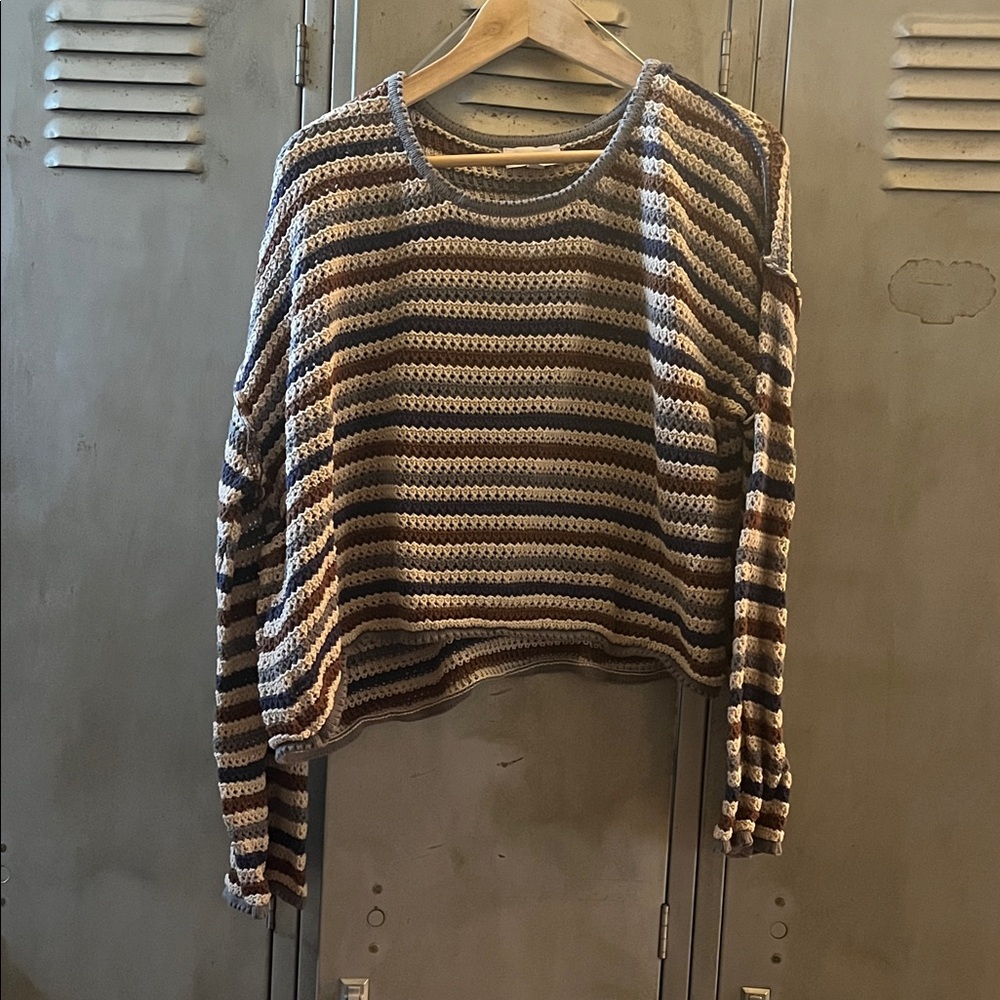 Cropped Striped Knit Sweater
